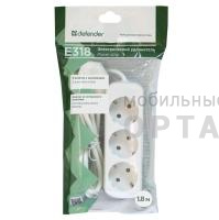 Удлинитель DEFENDER E318, 3 гнезда, с заземлением, 1.8 м. (1/30)