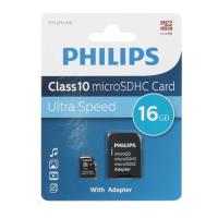 Карта памяти microSD 16 Гб Philips, Class10, с адаптером