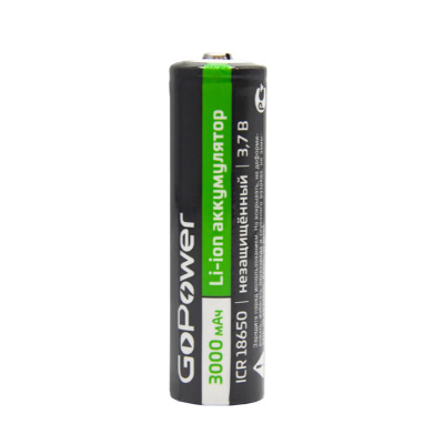 Аккумулятор Li-ion GoPower ICR18650 BL1 3.7V 3000mAh без защиты выс.конт. (1/14/112)