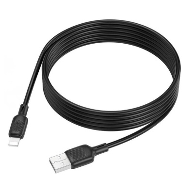 Кабель Usb to Lightning BOROFONE BX113 Lenny, 2.0м, 2.4A, силикон, цвет: чёрный (1/360)