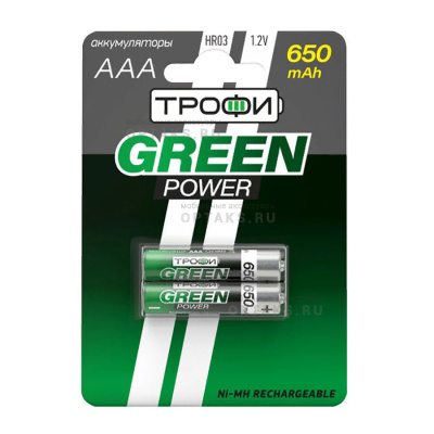 Аккумуляторная батарейка NiMH Трофи HR03-2BL 650 mAh GREEN POWER (20/240/17280)