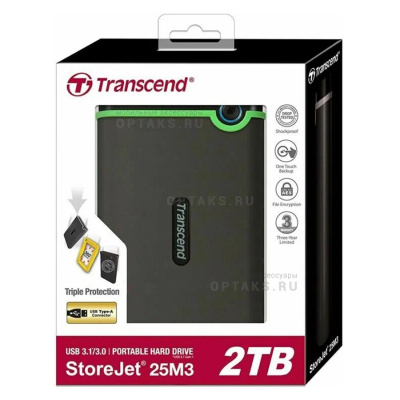 Жесткий диск HDD Transcend  2 TB  25M3S StoreJet серый, 2.5", USB 3.0